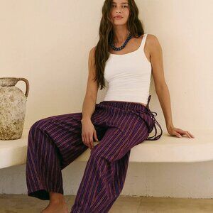 Sun Dazed Cotton-Linen Striped Pants